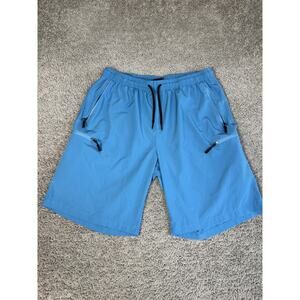 SANTINY Shorts Mens XL Blue Microfiber Athletic Drawstring Pockets 9 Inseam